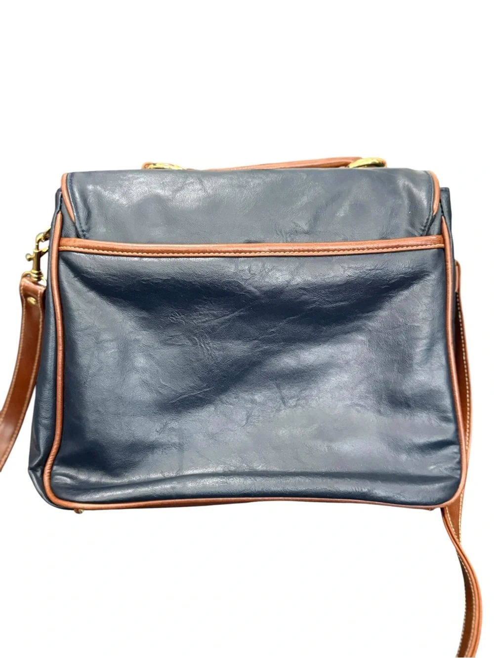 Capezio Navy and Brown Leather Satchel with Gold Accents